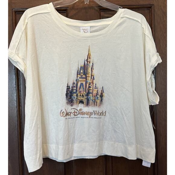 Disney World Women’s 50th Anniversary Tshirt Crop Top Castle Plus Size 1X NEW - Picture 1 of 5